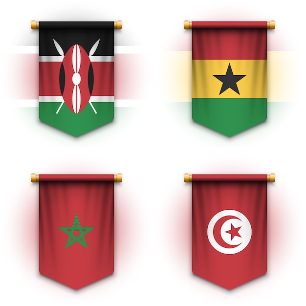 Bandeira de galhardete realista do quênia, gana, marrocos e tunísia