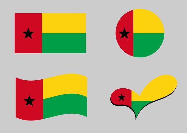 Bandeira de Guiné-Bissau Bandeira da Guiné-bissau em forma de coração Bandeira do Guiné- Bissau em formato de círculo
