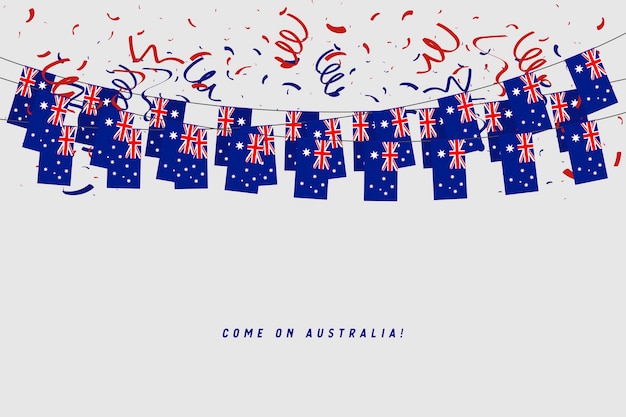Bandeira de guirlanda de austrália com confetes em fundo cinza.