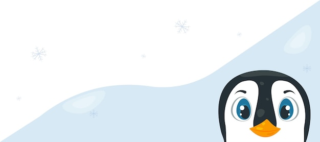 Bandeira de inverno vetorial com pinguim fofo no estilo de desenho animado fundo para o seu design