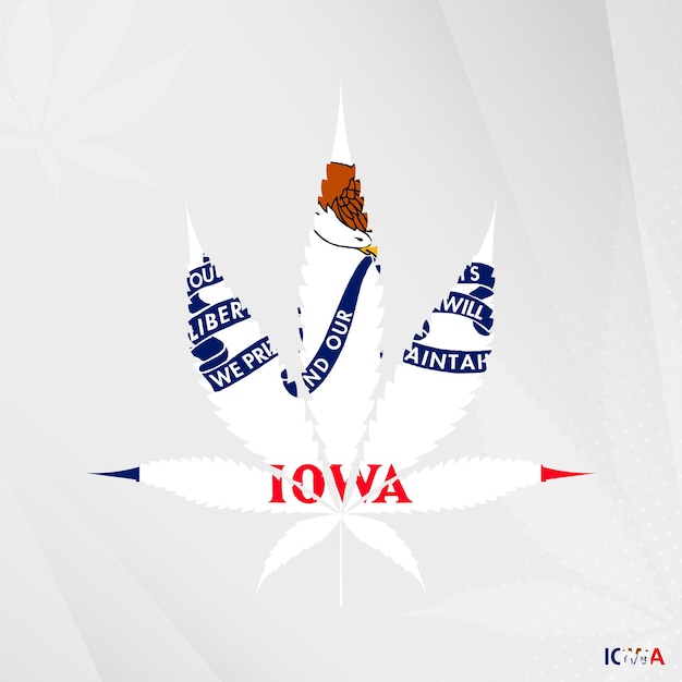 Bandeira de Iowa em forma de folha de maconha. O conceito de legalização da cannabis em Iowa.