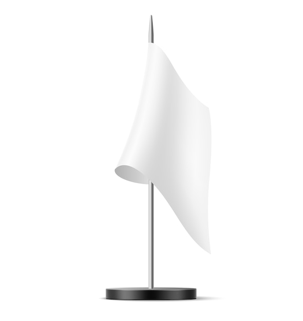 Bandeira de mesa realista. bandeira de identidade branca em branco para a marca. maquete de bandeira vazia para promoção corporativa e identidade de escritório