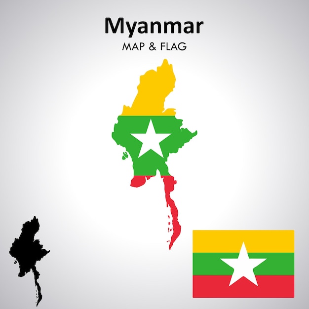 Bandeira de Mianmar e arquivo vetorial de bandeira de mapa de design de mapa