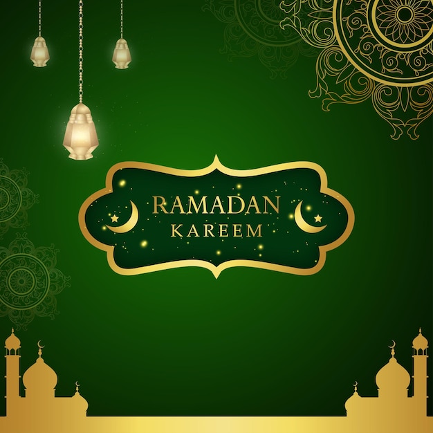 Bandeira de mídia social islâmica de fundo dourado verde ramadan kareem