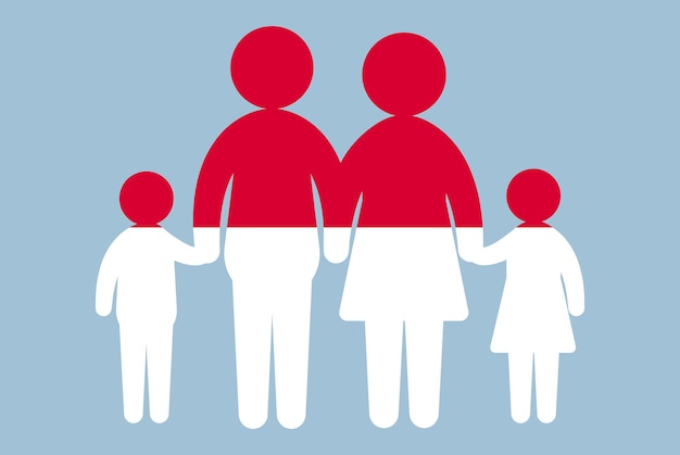 Bandeira de mônaco com pais e filhos do conceito de família de mãos dadas com ideia de imigrante ativo de design plano