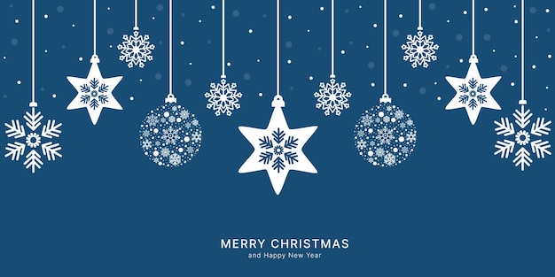 Bandeira de Natal Azul com Flocos de Neve e Estrelas
