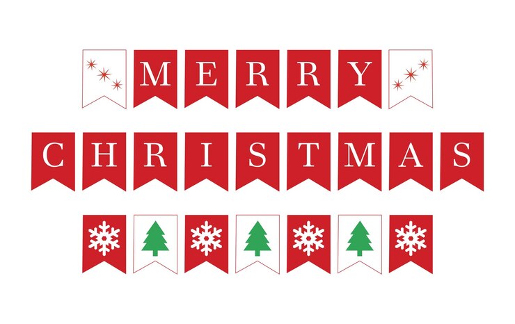 Vetor bandeira de natal feliz com ornamentos de natal em fundo branco