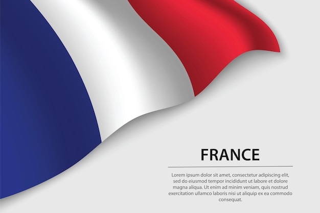 Bandeira de onda da França em fundo branco Banner ou modelo de vetor de fita para o dia da independência