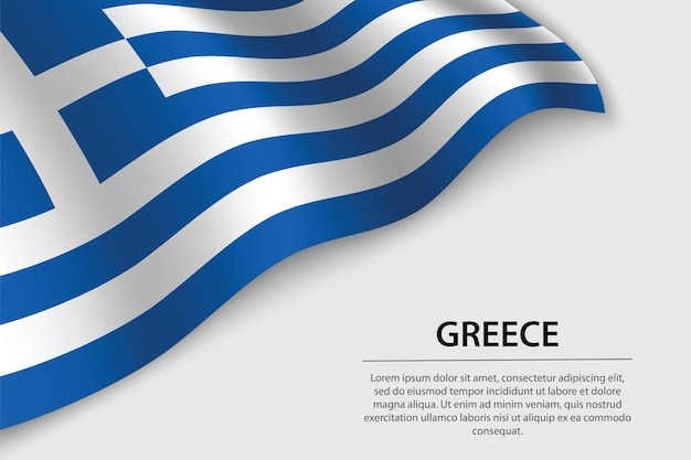 Bandeira de onda da Grécia em fundo branco Banner ou modelo de vetor de fita para o dia da independência