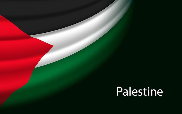 Bandeira de onda da palestina em fundo escuro banner ou modelo de vetor de fita