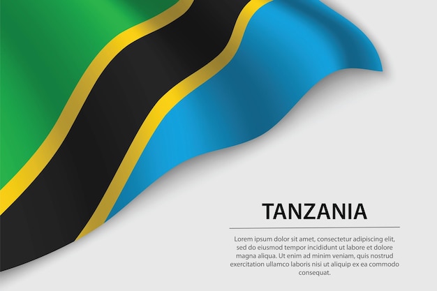 Bandeira de onda da Tanzânia em fundo branco Banner ou modelo de vetor de fita para o dia da independência