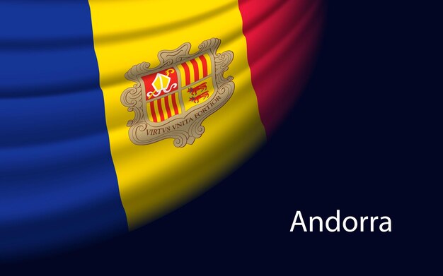 Bandeira de onda de Andorra em fundo escuro Banner ou modelo de vetor de fita