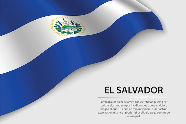 Bandeira de onda de el salvador em fundo branco banner ou modelo de vetor de fita para o dia da independência