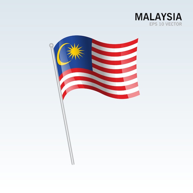 Bandeira de ondulação de malaysia isolada no fundo cinzento