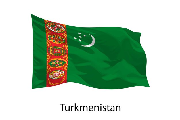 Bandeira de ondulação realista 3d do Turquemenistão isolada