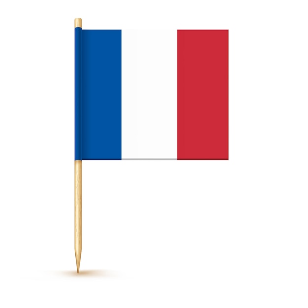 Bandeira de palito de frança isolada na vara de madeira com papel branco palito de dente realista vector cocktail