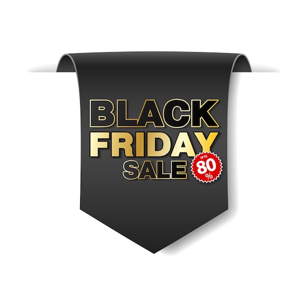 Vetor bandeira de papel de rolagem de venda sexta-feira negra. fita de papel preta sobre fundo branco. etiqueta de venda realista.