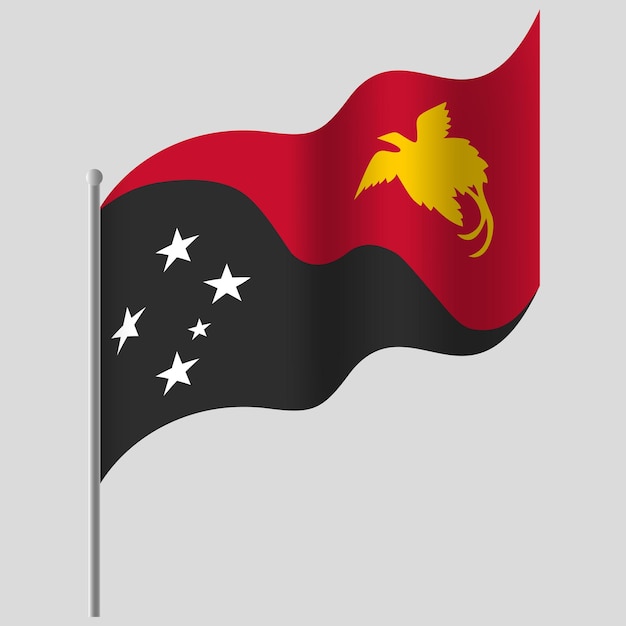 Bandeira de papua nova guiné acenada bandeira de papua nova guiné no mastro vector emblema de papua nova guiné