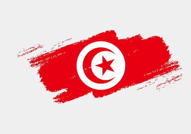 Bandeira de pincel artístico grunge da Tunísia isolada em fundo branco Textura elegante da bandeira nacional do país