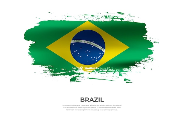 Bandeira de pincel dobrada de pano artístico do brasil com efeito de manchas de tinta sobre fundo branco