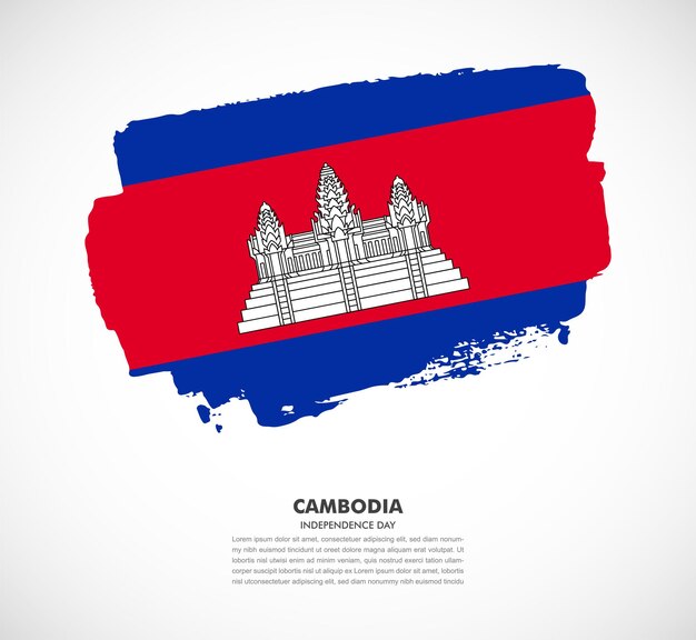 Bandeira de pincel elegante desenhada à mão do país do Camboja em fundo branco