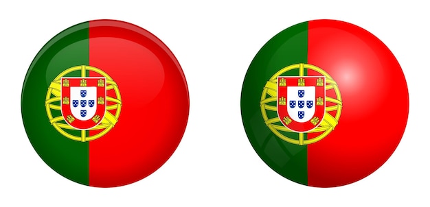 Bandeira de Portugal sob o botão de cúpula 3d e na esfera / bola brilhante.