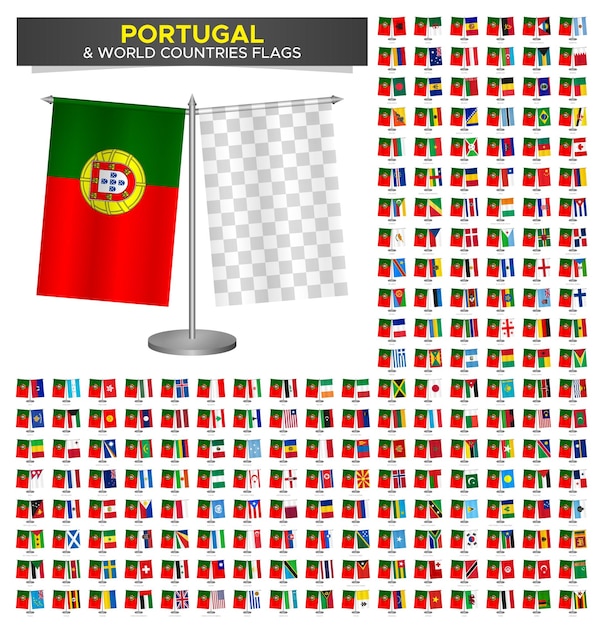 Bandeira de portugal vs países do mundo conjunto ilustração vetorial de maquete da bandeira de portugal