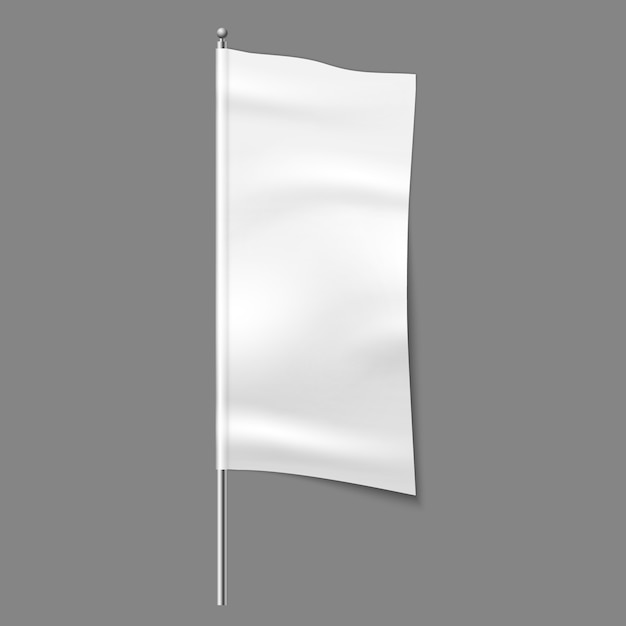 Vetor bandeira de publicidade têxtil. sinal de pano vertical de tecido branco em branco, maquete de fita têxtil