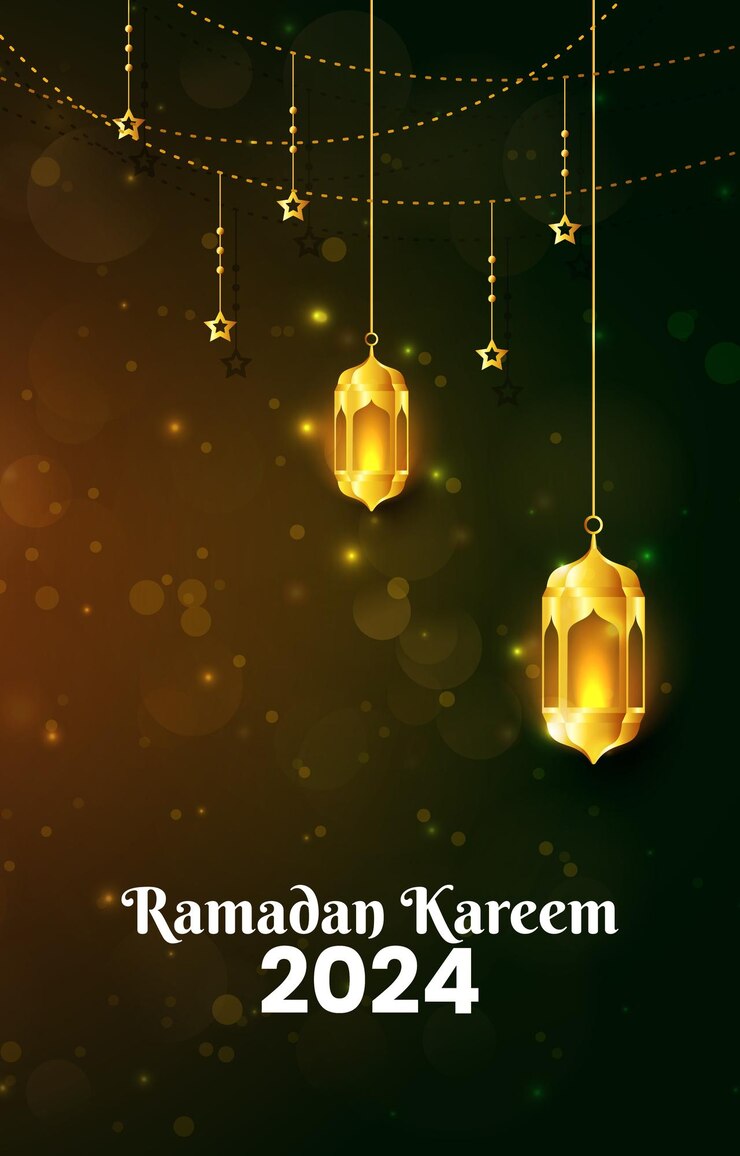 Vetor bandeira de ramadan 2024 com desenho de fundo marrom e verde 0061