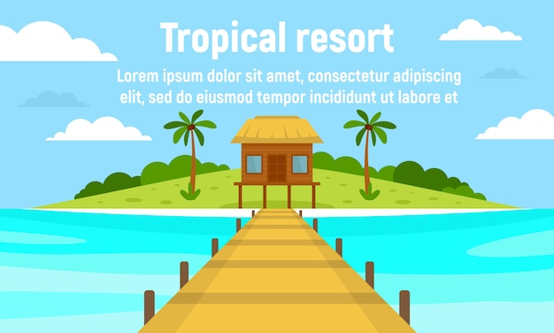 Bandeira de resort tropical ilha, estilo simples