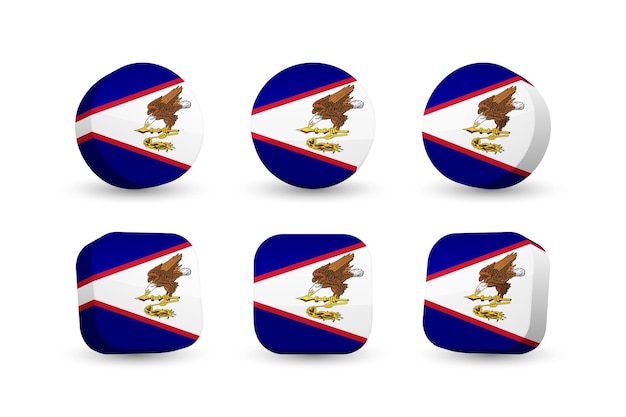 Bandeira de samoa americana ilustração vetorial 3d bandeira de botão de samoa americana isolada em branco