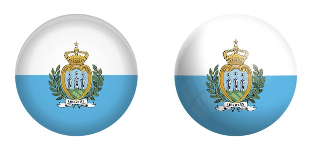 Bandeira de San Marino sob o botão de cúpula 3d e na esfera / bola brilhante.