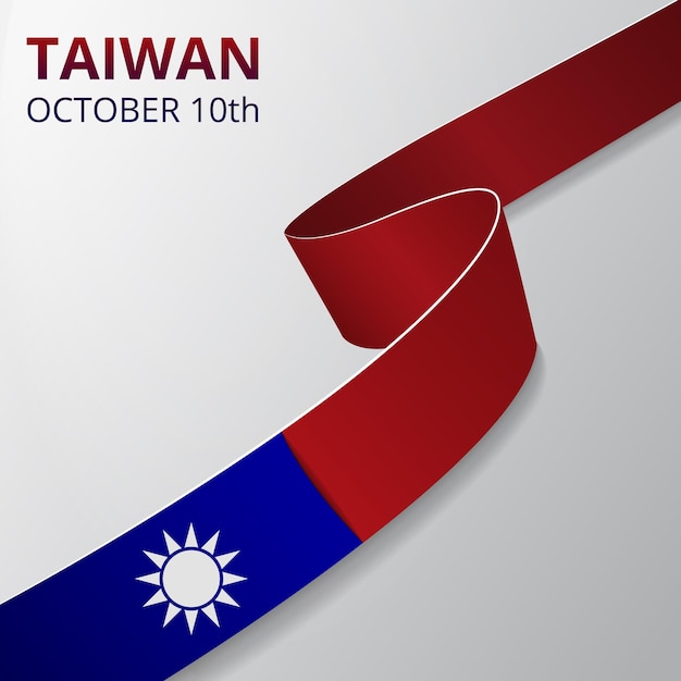 Bandeira de taiwan 10 de outubro ilustração vetorial fita ondulada em fundo cinza dia da independência símbolo nacional eps10