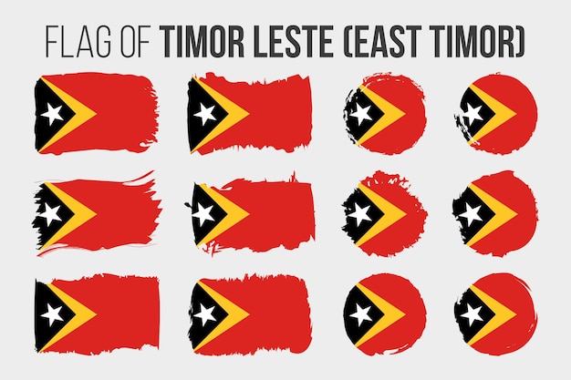 Vetor bandeira de timor-leste ilustração pincelada e bandeiras grunge de timor-leste isoladas em branco