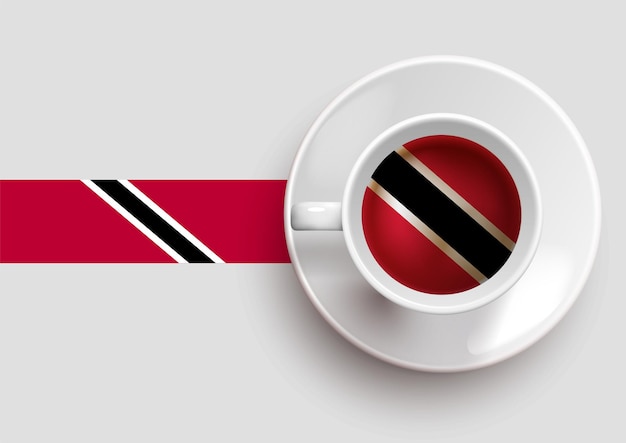 Bandeira de trinidad e tobago com uma saborosa xícara de café na vista superior