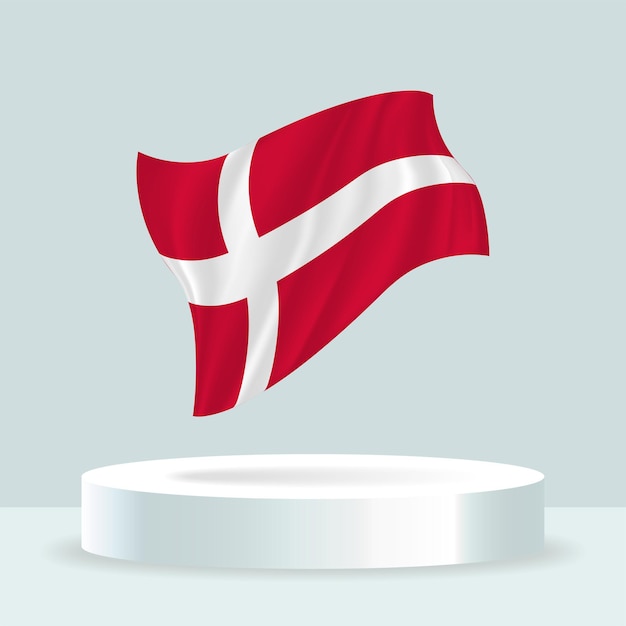 Bandeira dinamarquesa renderização em 3d da bandeira exibida no estande bandeira acenando em cores pastel modernas