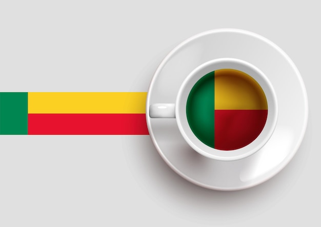 Vetor bandeira do benim com café na vista superior ilustração vetorial