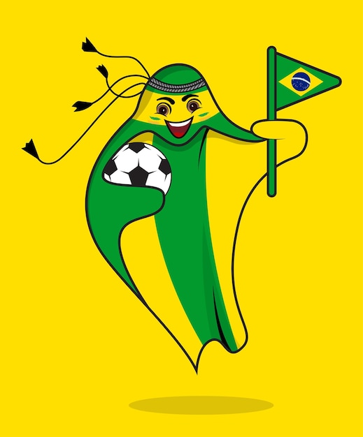 Vetor bandeira do brasil com vetor de copa do mundo mascote.