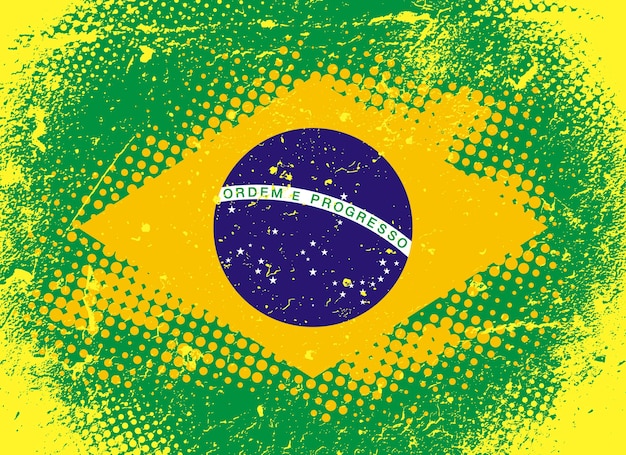 Vetor bandeira do brasil, república federativa do brasil. ilustração vetorial no estilo grunge. textura com abrasões e meios-tons