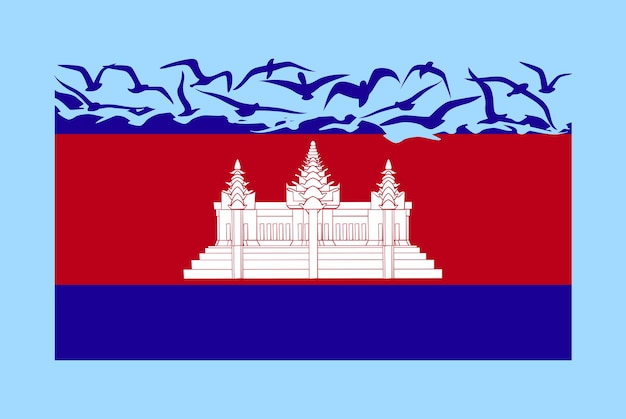 Bandeira do camboja com conceito de liberdade bandeira do camboja se transformando em pássaros voadores vetor