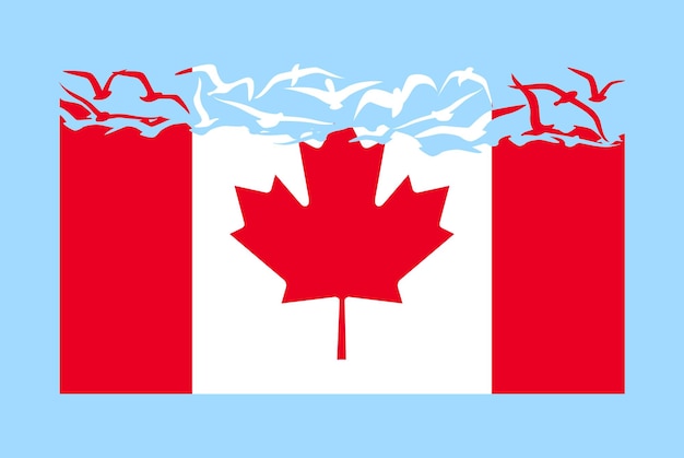 Bandeira do canadá com conceito de liberdade bandeira do canadá se transformando em pássaros voadores vetor