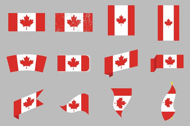 Bandeira do Canadá Configurar bandeira original e simples do Canadá Ilustração vetorial do pacote da bandeira do Canadá Coleta
