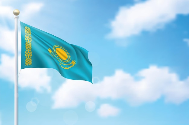Bandeira do Cazaquistão no fundo do céu Modelo para design de cartaz do dia da independência