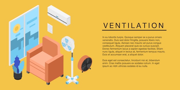 Vetor bandeira do conceito de ventilação em casa, estilo isométrico