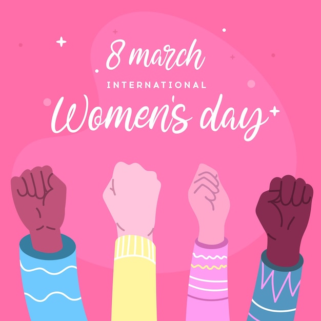 Bandeira do Dia Internacional da Mulher com mãos