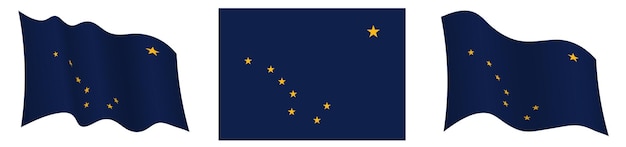 Bandeira do estado americano do alasca em posição estática e em movimento flutuando no vento na cor exata