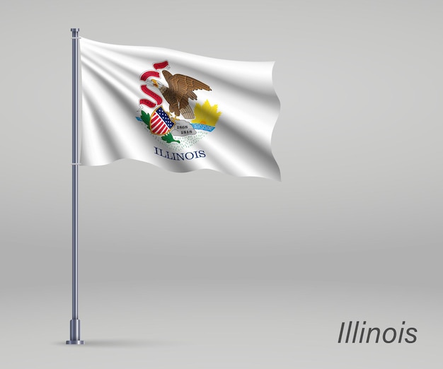 Bandeira do estado de Illinois dos Estados Unidos no mastro da bandeira Modelo para design de cartaz do dia da independência