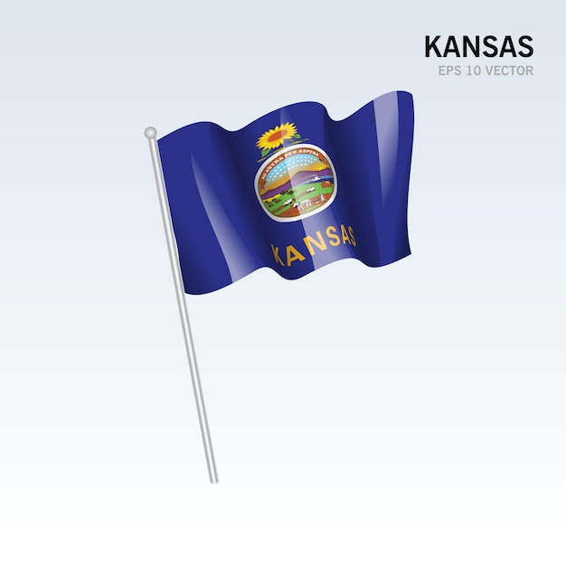 Bandeira do estado de kansas dos estados unidos da américa em fundo cinza