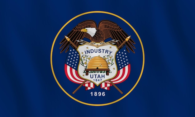 Bandeira do estado de Utah nos EUA com efeito de ondulação, proporção oficial.