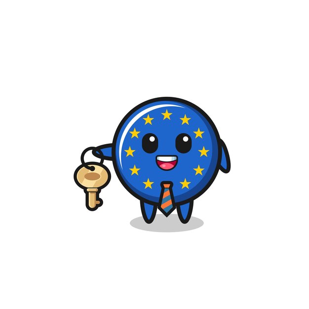 Bandeira do euro bonito como mascote do agente imobiliário